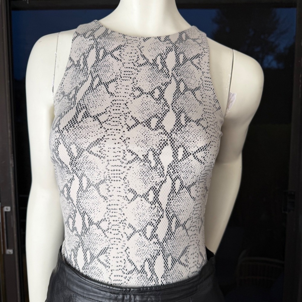 Vintage Y2K JLuxlabel‎ Bodysuit Snake Print High Neck Sleeveless Gothic Punk S